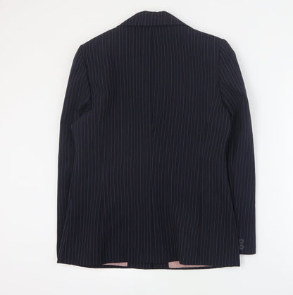 Select Womens Blue Striped Polyester Jacket Blazer Size 12
