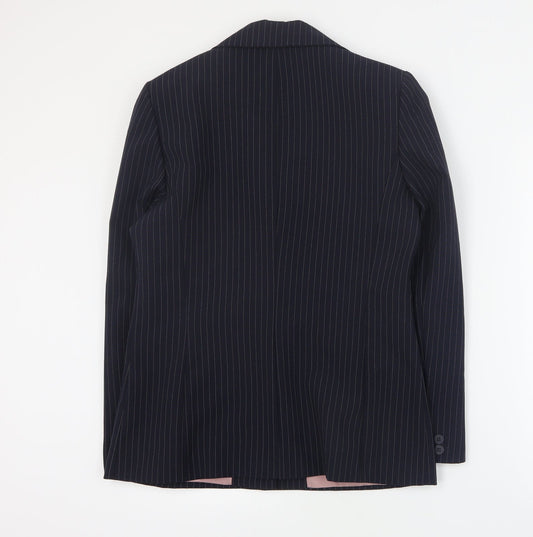 Select Womens Blue Striped Polyester Jacket Blazer Size 12