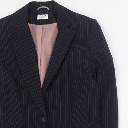 Select Womens Blue Striped Polyester Jacket Blazer Size 12