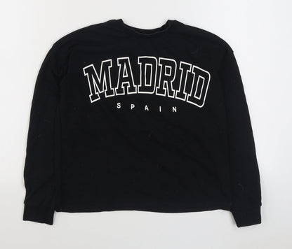 H&M Girls Black  Cotton Pullover Sweatshirt Size 11-12 Years  Pullover