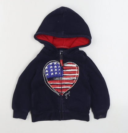Gap Girls Blue  100% Cotton Full Zip Hoodie Size 3 Years  Zip