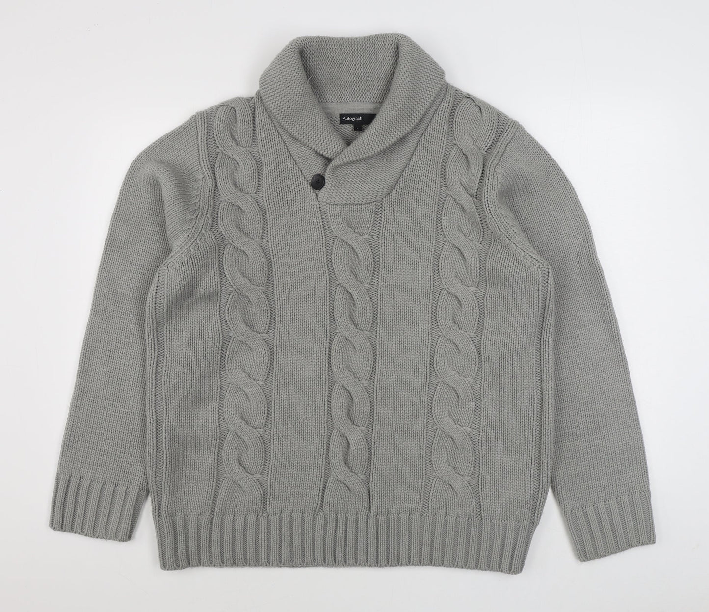 Marks and Spencer Mens Grey V-Neck  Acrylic Pullover Jumper Size L