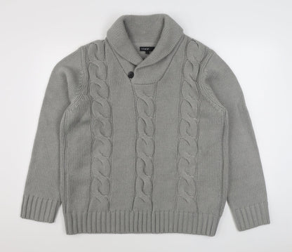 Marks and Spencer Mens Grey V-Neck  Acrylic Pullover Jumper Size L