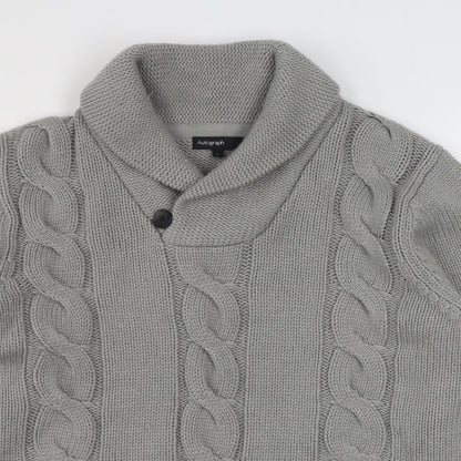 Marks and Spencer Mens Grey V-Neck  Acrylic Pullover Jumper Size L