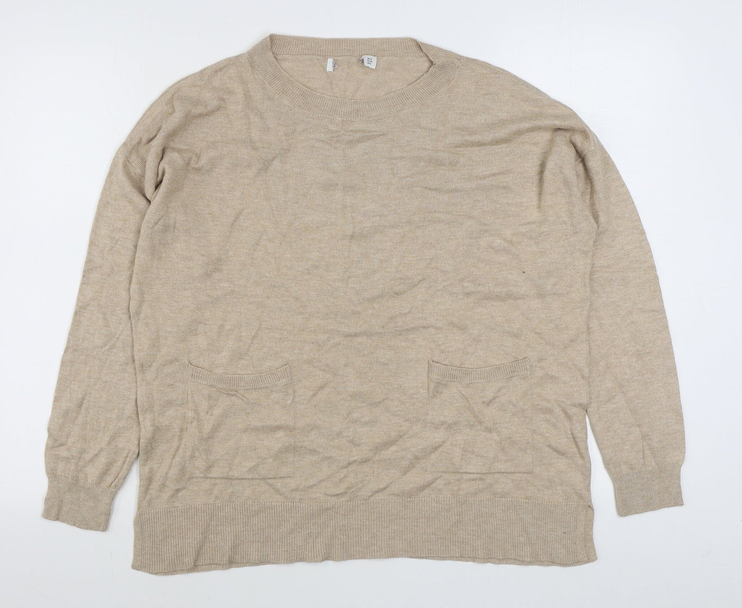 Gallery Womens Beige Round Neck  Viscose Pullover Jumper Size M