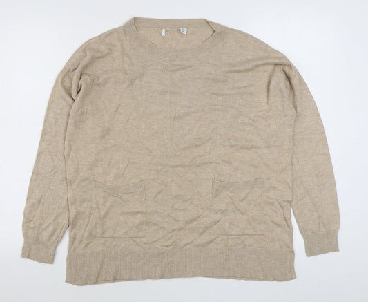 Gallery Womens Beige Round Neck  Viscose Pullover Jumper Size M