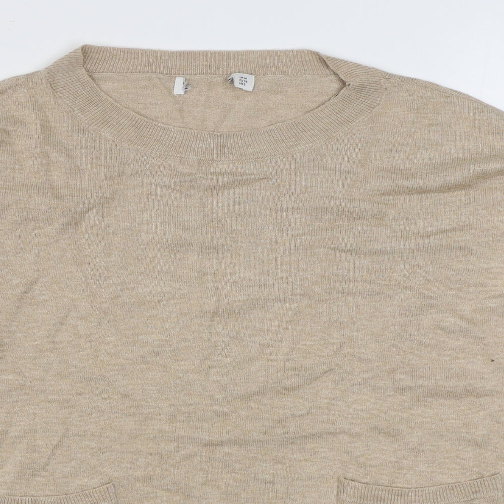 Gallery Womens Beige Round Neck  Viscose Pullover Jumper Size M