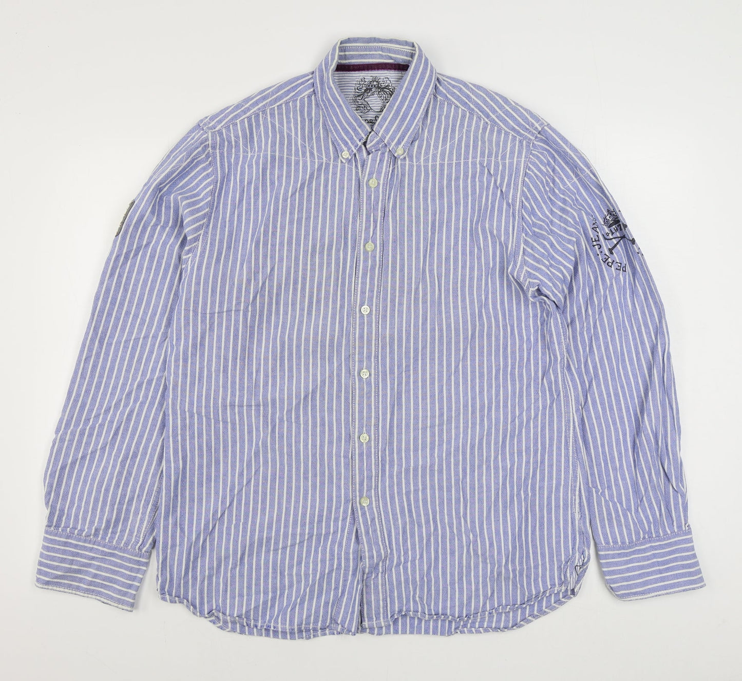 Mens UK Size 2XL Pepe Jeans Blue  Button-Up Long Sleeve Casual Shirt