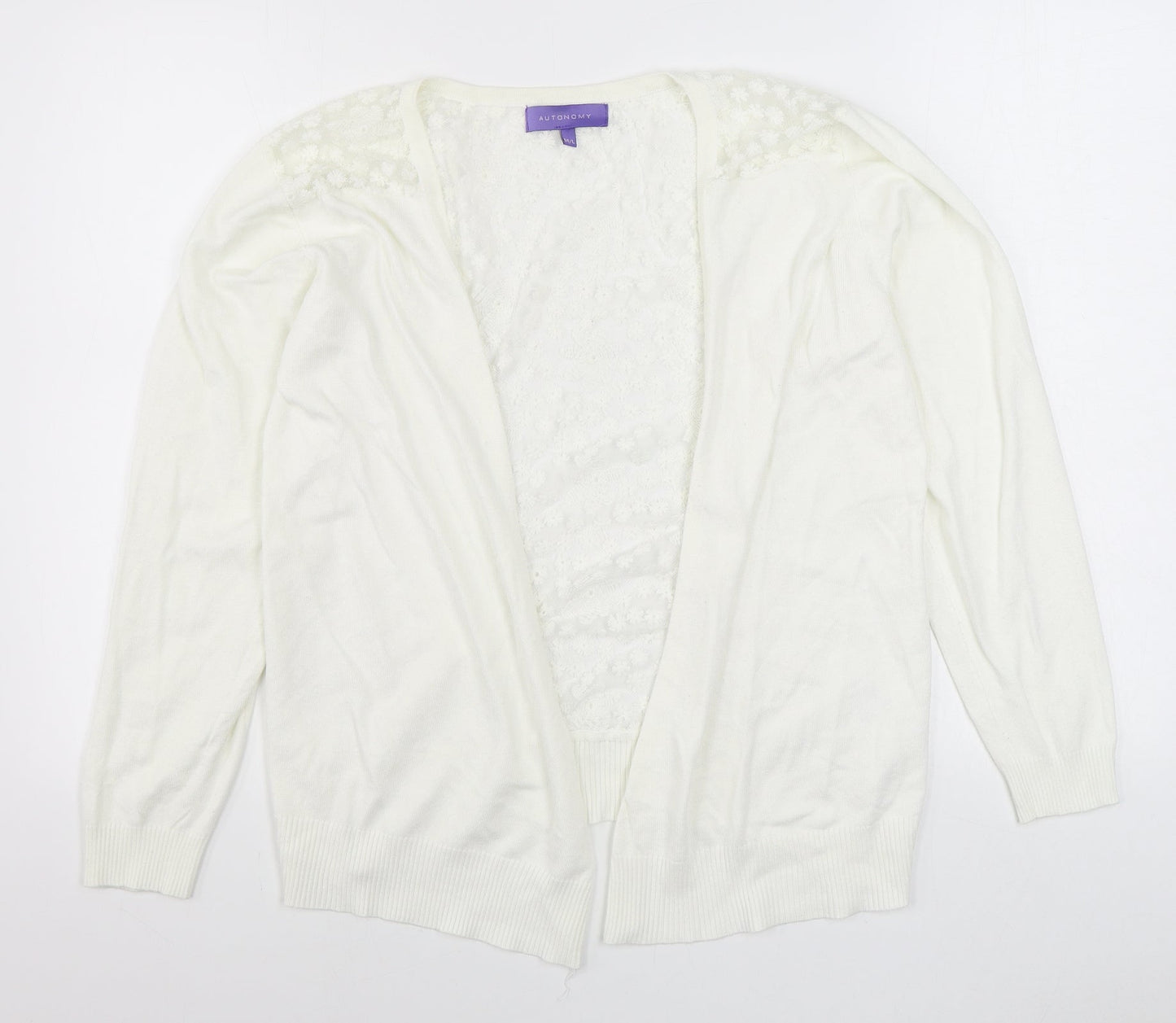 Autonomy Womens White V-Neck  Viscose Cardigan Jumper Size M