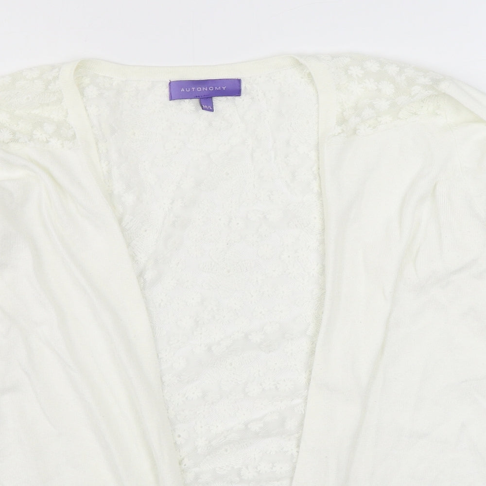 Autonomy Womens White V-Neck  Viscose Cardigan Jumper Size M