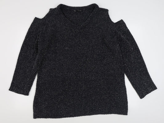 Body Flirt Womens Grey V-Neck  Polyester Pullover Jumper Size L