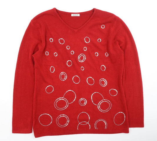 Damart Womens Red Round Neck  Acrylic Pullover Jumper Size 14