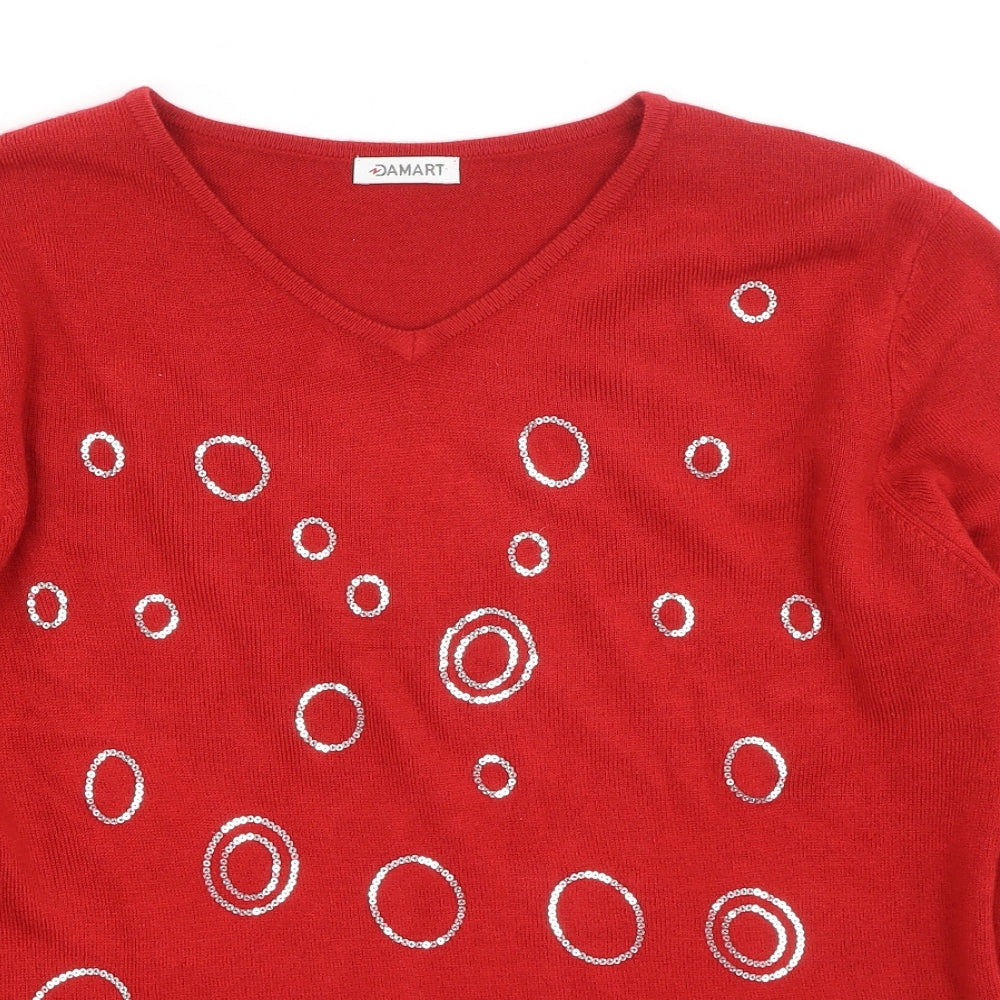 Damart Womens Red Round Neck  Acrylic Pullover Jumper Size 14