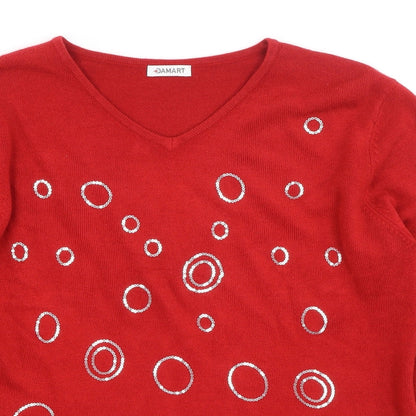 Damart Womens Red Round Neck  Acrylic Pullover Jumper Size 14