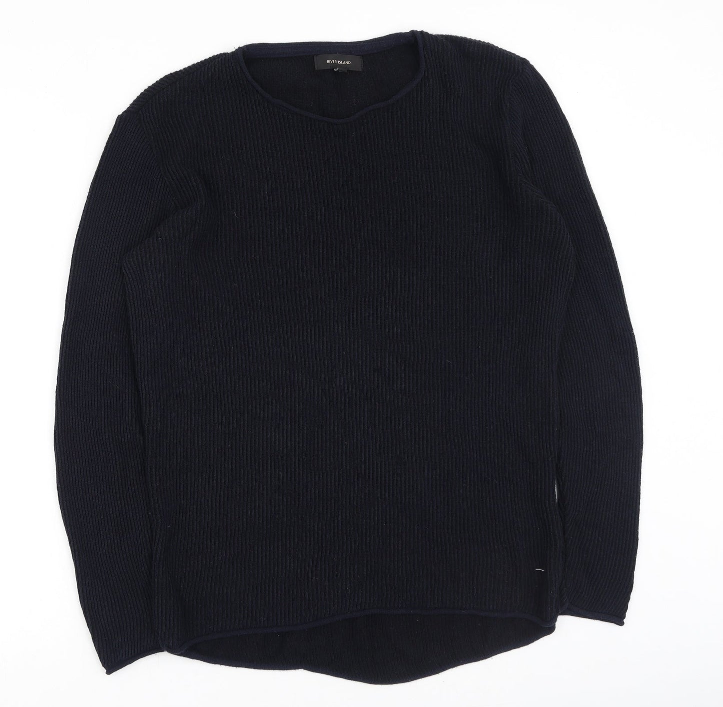 River Island  Mens Blue Round Neck  Acrylic Pullover Jumper Size M