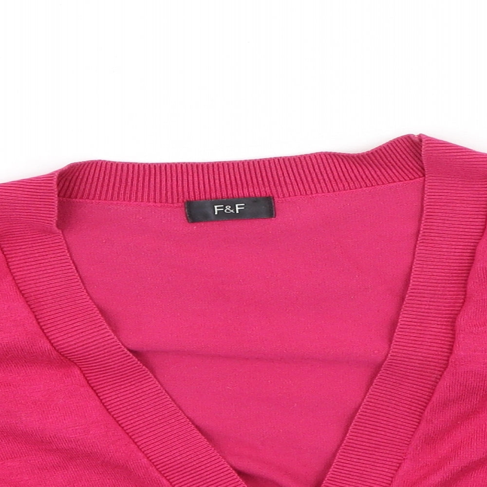 F&F Womens Pink V-Neck  Viscose Cardigan Jumper Size 8