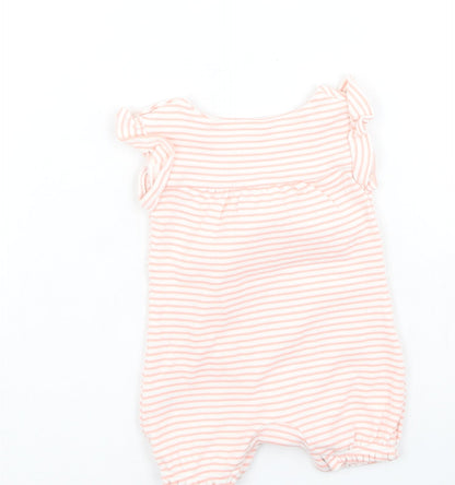 Marks and Spencer Girls Pink Striped Cotton Jumpsuit Outfit/Set Size 0-3 Months