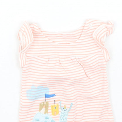 Marks and Spencer Girls Pink Striped Cotton Jumpsuit Outfit/Set Size 0-3 Months