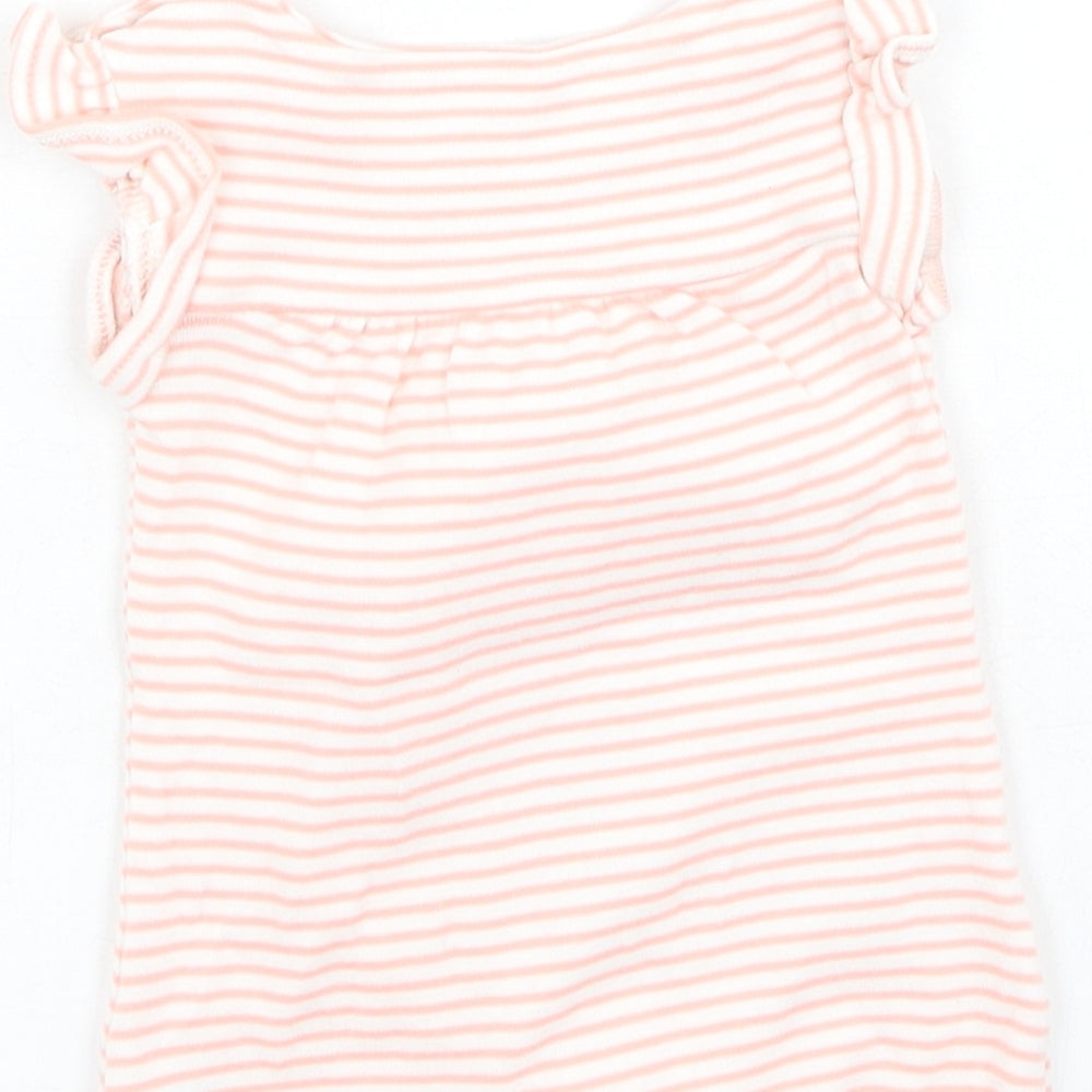 Marks and Spencer Girls Pink Striped Cotton Jumpsuit Outfit/Set Size 0-3 Months