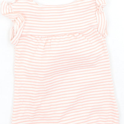 Marks and Spencer Girls Pink Striped Cotton Jumpsuit Outfit/Set Size 0-3 Months