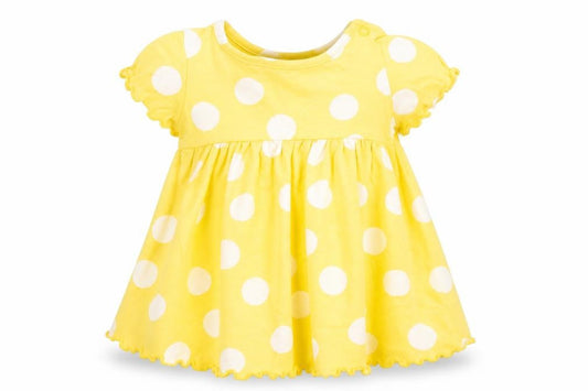 Marks and Spencer Girls Yellow Spotted Cotton Fit & Flare  Size 3-6 Months  Round Neck