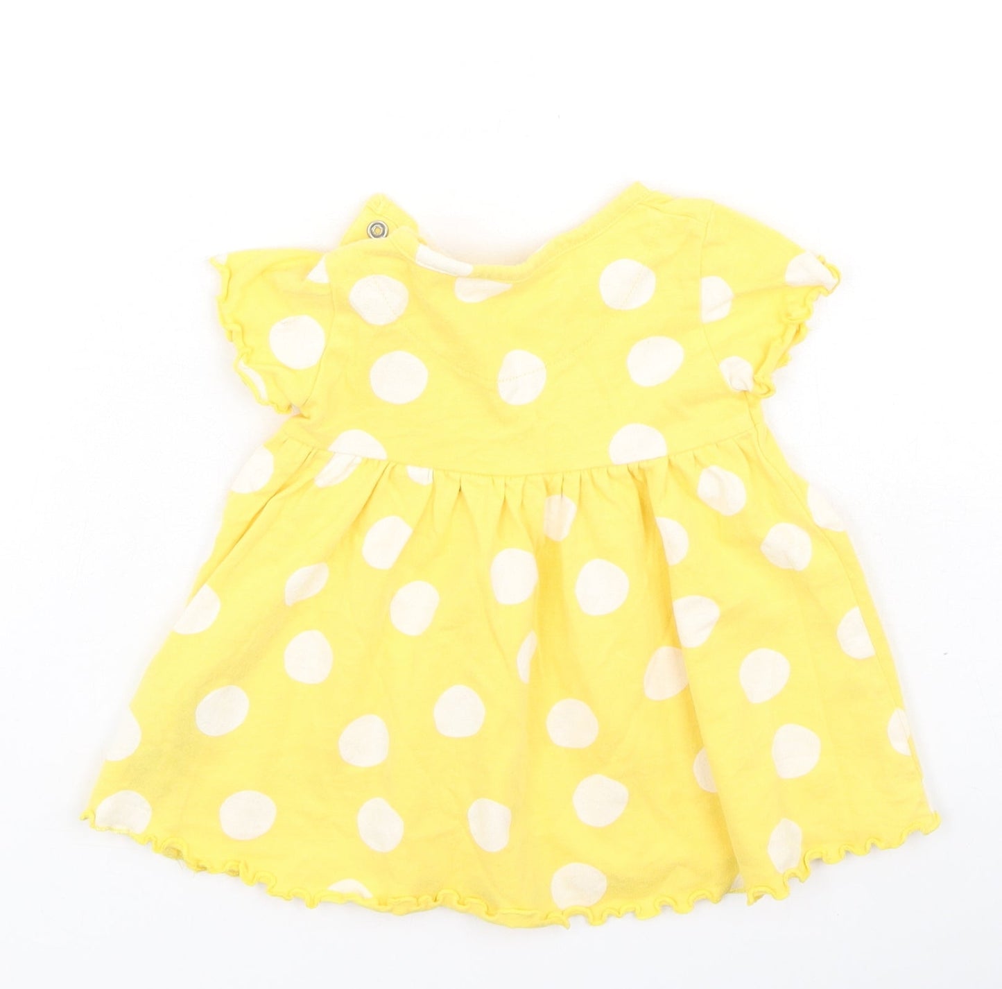 Marks and Spencer Girls Yellow Spotted Cotton Fit & Flare  Size 3-6 Months  Round Neck