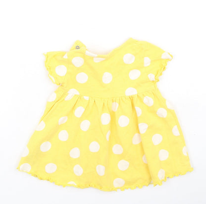 Marks and Spencer Girls Yellow Spotted Cotton Fit & Flare  Size 3-6 Months  Round Neck