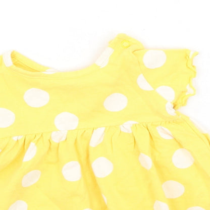 Marks and Spencer Girls Yellow Spotted Cotton Fit & Flare  Size 3-6 Months  Round Neck