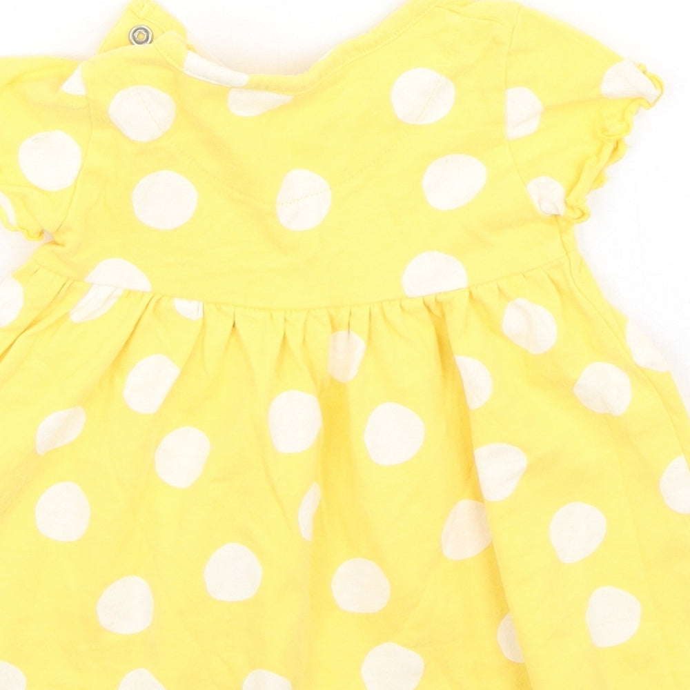Marks and Spencer Girls Yellow Spotted Cotton Fit & Flare  Size 3-6 Months  Round Neck