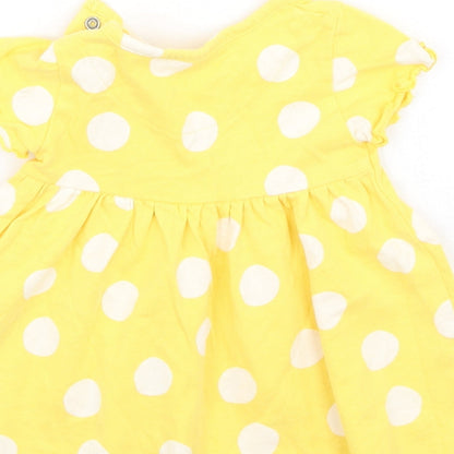 Marks and Spencer Girls Yellow Spotted Cotton Fit & Flare  Size 3-6 Months  Round Neck