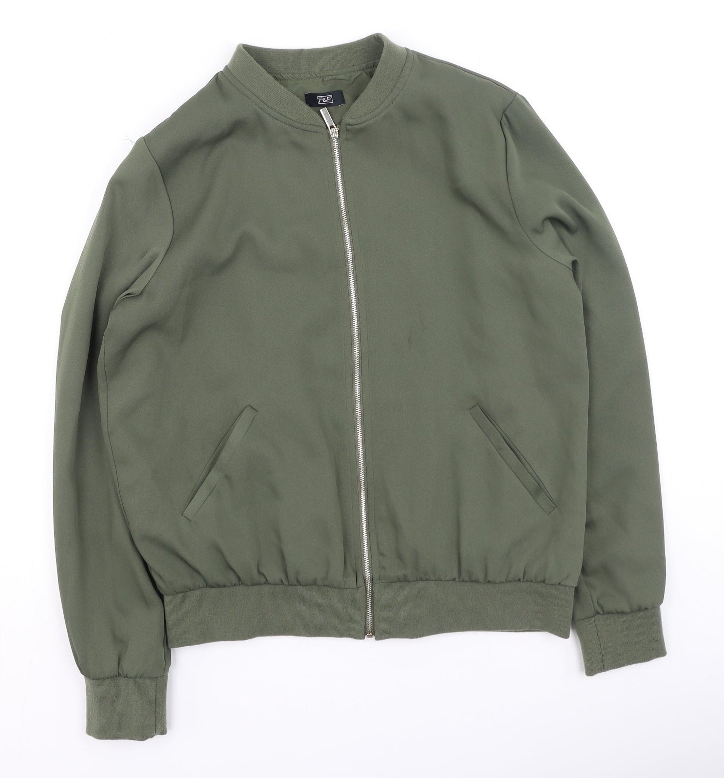 F&F Womens Green Round Neck  Polyester Full Zip Jumper Size 12