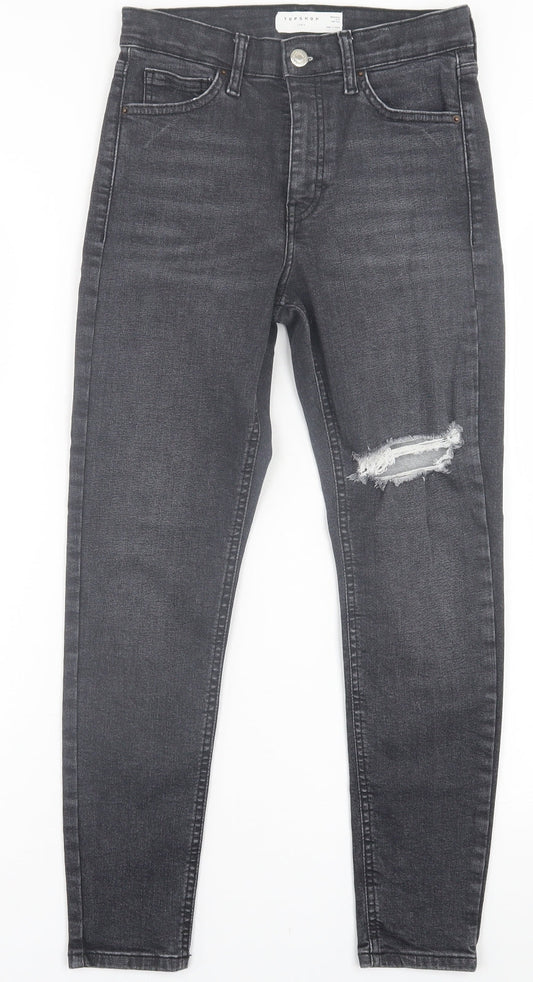 Topshop Womens Black  Cotton Skinny Jeans Size 26 in L30 in Regular Button