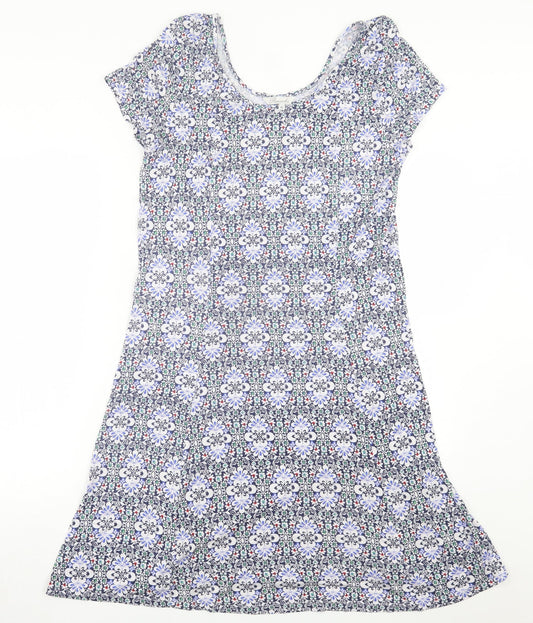 Peacocks Womens Blue Floral Viscose Fit & Flare  Size 16  Scoop Neck Pullover