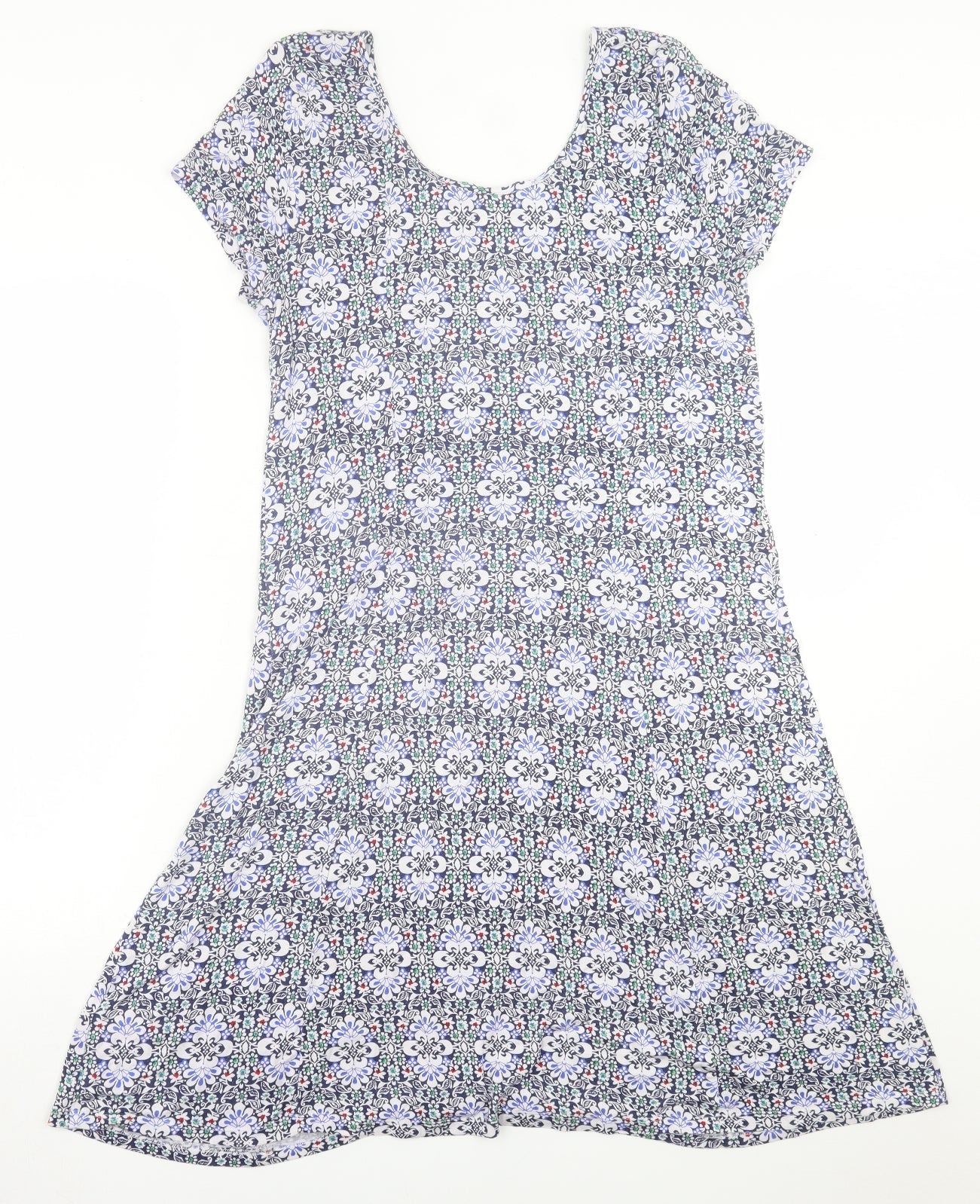 Peacocks Womens Blue Floral Viscose Fit & Flare  Size 16  Scoop Neck Pullover