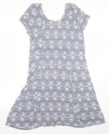 Peacocks Womens Blue Floral Viscose Fit & Flare  Size 16  Scoop Neck Pullover