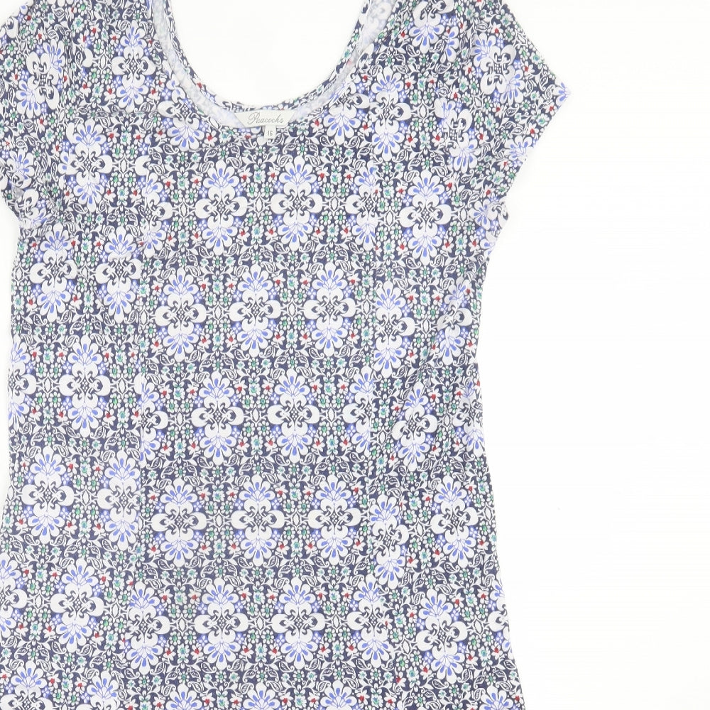 Peacocks Womens Blue Floral Viscose Fit & Flare  Size 16  Scoop Neck Pullover