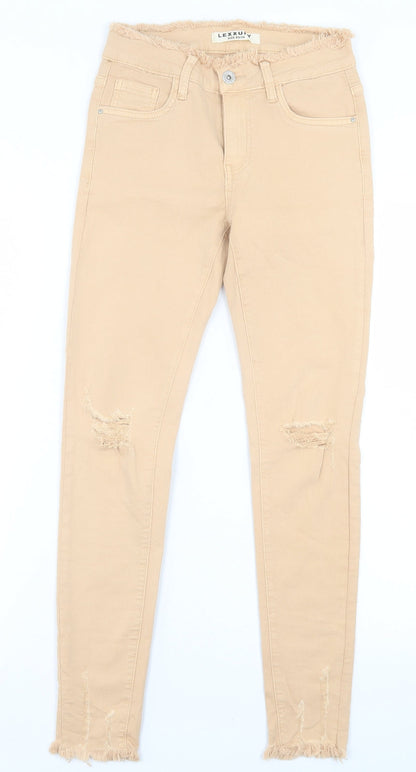 Womens UK Size XS LEXXURY Regular Fit Skinny Beige Jeans
