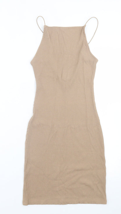 H&M Womens Beige  Viscose Bodycon  Size XS  Square Neck Pullover