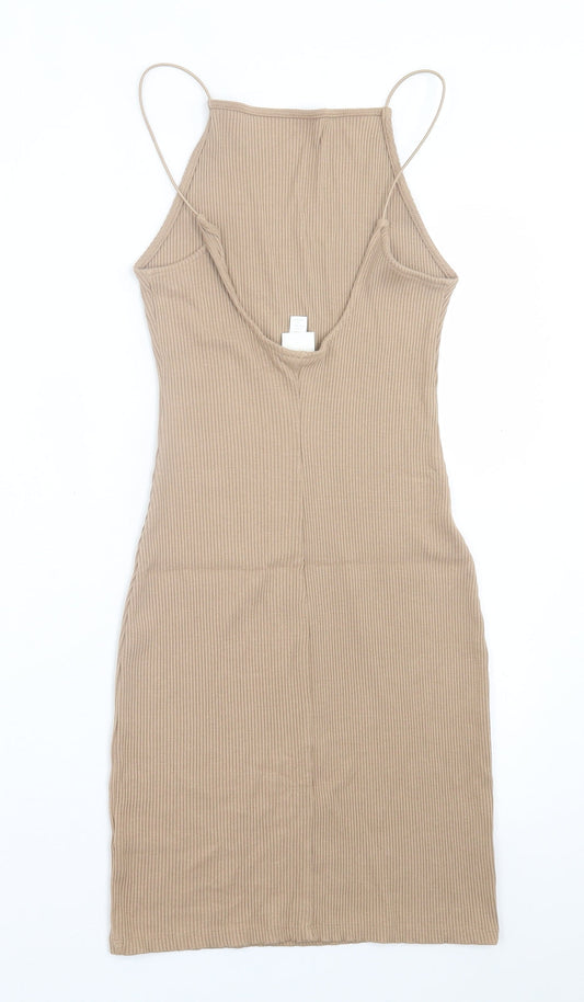 H&M Womens Beige  Viscose Bodycon  Size XS  Square Neck Pullover