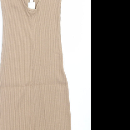 H&M Womens Beige  Viscose Bodycon  Size XS  Square Neck Pullover