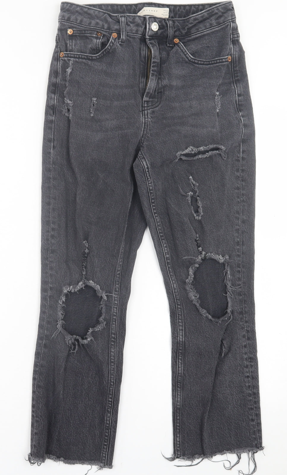 Topshop Womens Black  Cotton Straight Jeans Size 28 in L30 in Regular Button