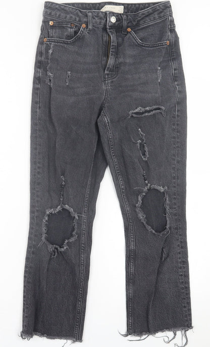 Topshop Womens Black  Cotton Straight Jeans Size 28 in L30 in Regular Button