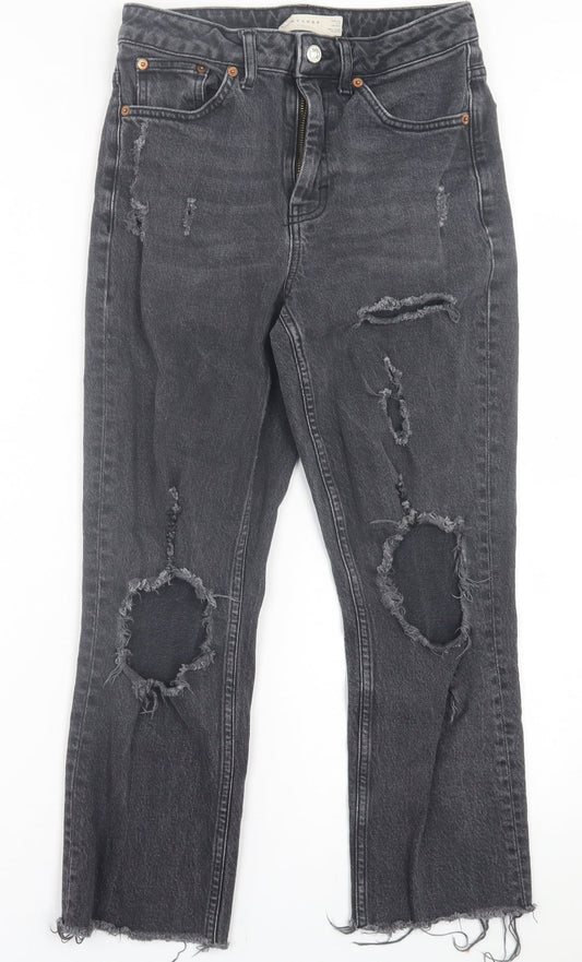 Topshop Womens Black  Cotton Straight Jeans Size 28 in L30 in Regular Button