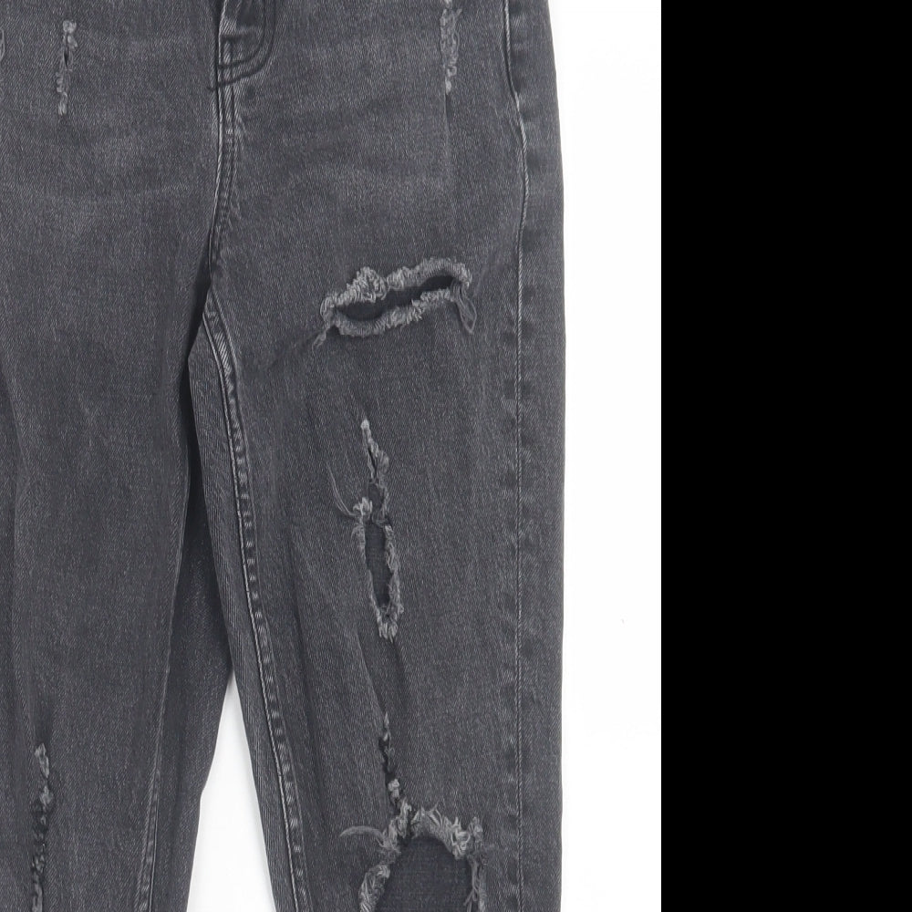 Topshop Womens Black  Cotton Straight Jeans Size 28 in L30 in Regular Button