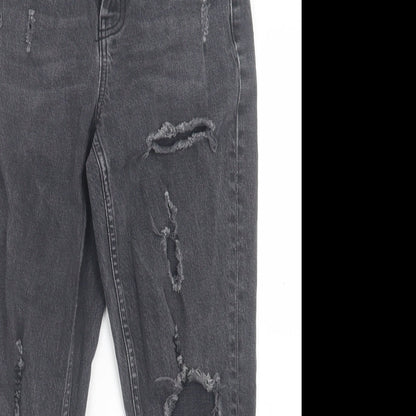 Topshop Womens Black  Cotton Straight Jeans Size 28 in L30 in Regular Button