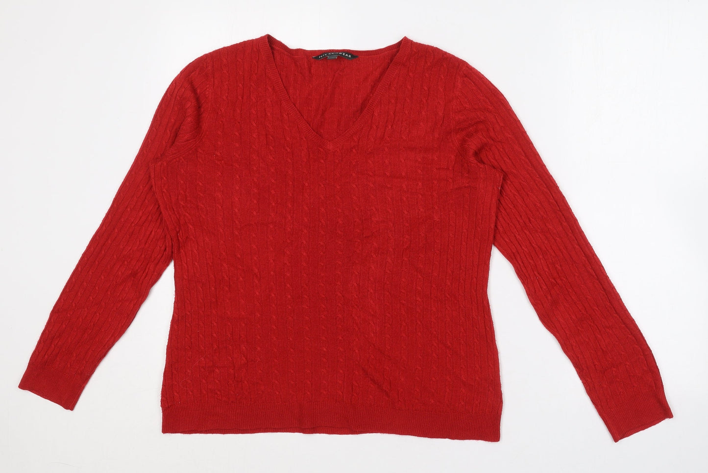 Love Knitwear Womens Red V-Neck  Acrylic Pullover Jumper Size 12