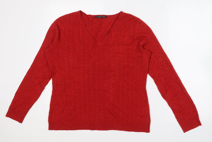Love Knitwear Womens Red V-Neck  Acrylic Pullover Jumper Size 12