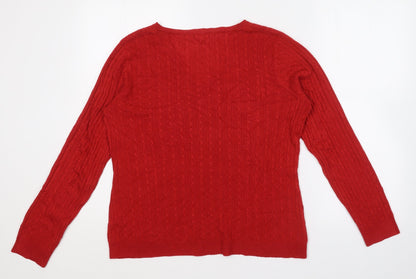 Love Knitwear Womens Red V-Neck  Acrylic Pullover Jumper Size 12