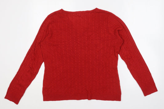 Love Knitwear Womens Red V-Neck  Acrylic Pullover Jumper Size 12