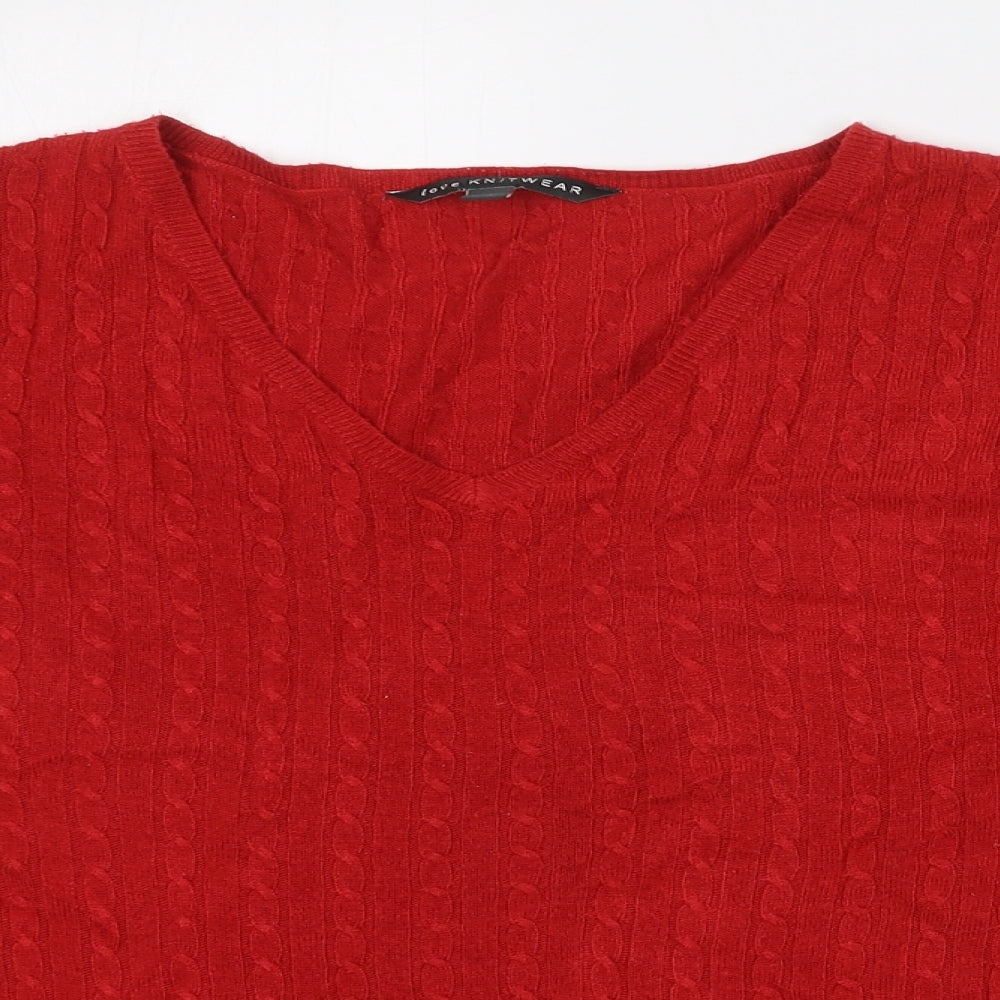 Love Knitwear Womens Red V-Neck  Acrylic Pullover Jumper Size 12